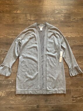 Isela Light Gray Open-Front Cardigan with Ruffle Cuffs Size Small